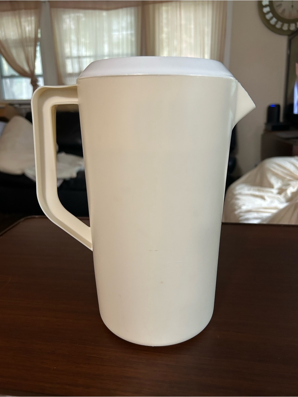 Vintage Rubbermaid 2 1/4 cup beige pitcher with white top, faint stain photo 3